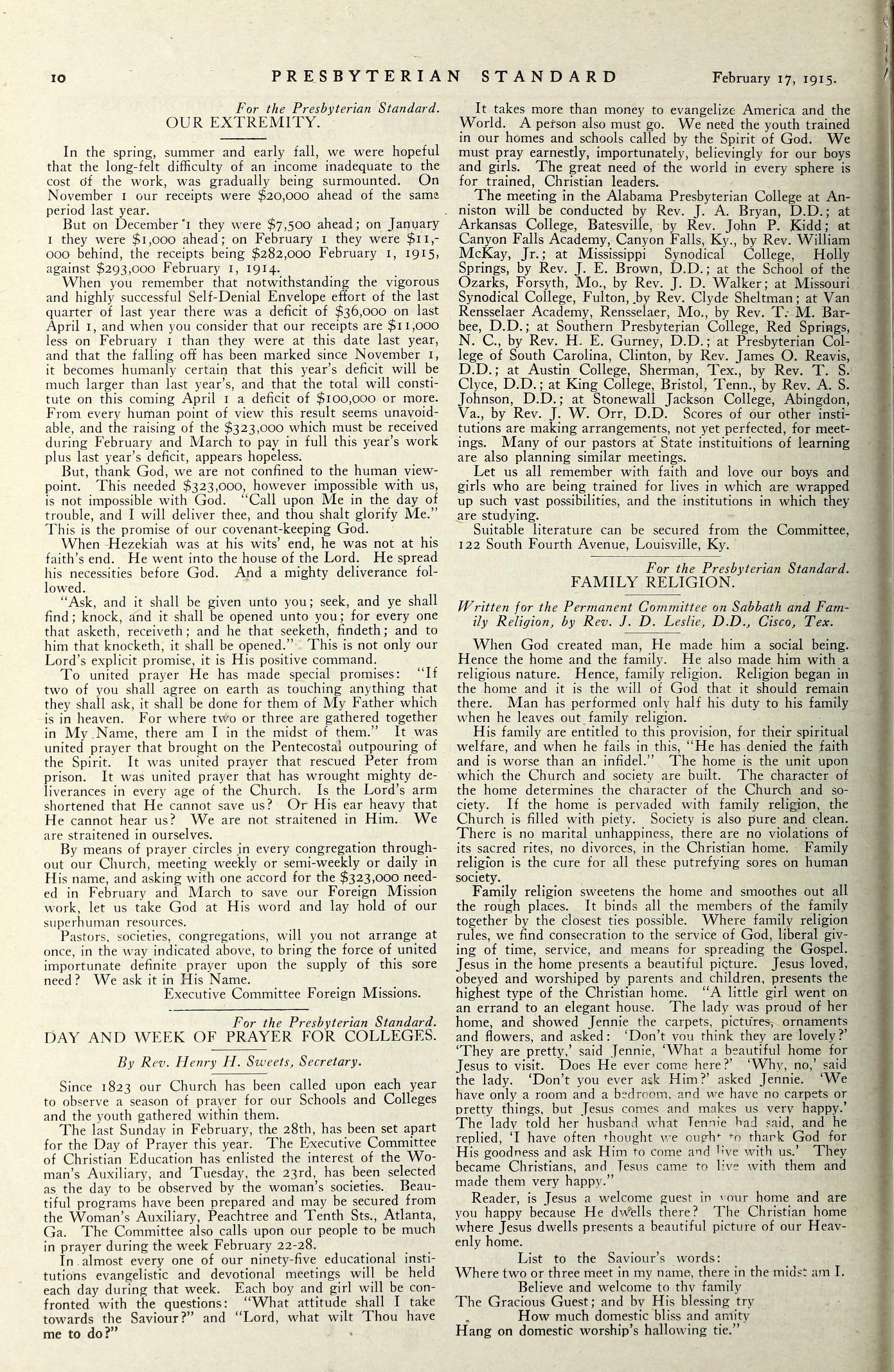 Day and Week of Prayer for Our Colleges